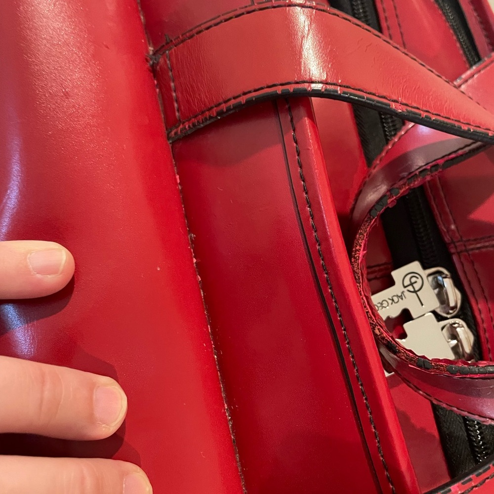 Jack Georges Milano Red Leather Rolling Laptop Briefcase/Vertical Wheeler - Picture 9 of 16
